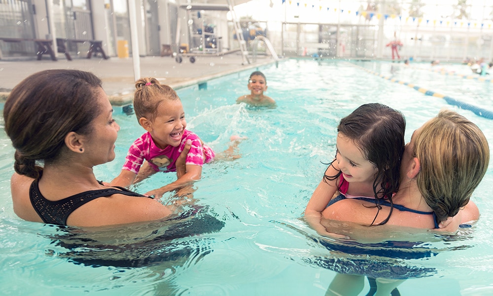 family swimming