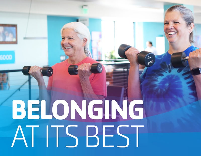 two friends working out at the Y - belonging at its best